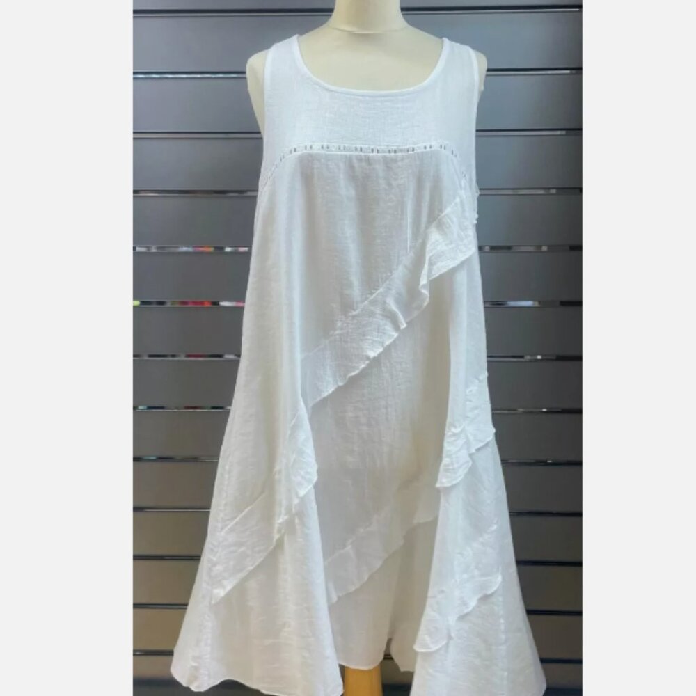 OBSESSION by ELLE - COTTON & LINEN SUN DRESS - up to US14- BNWT - WHITE